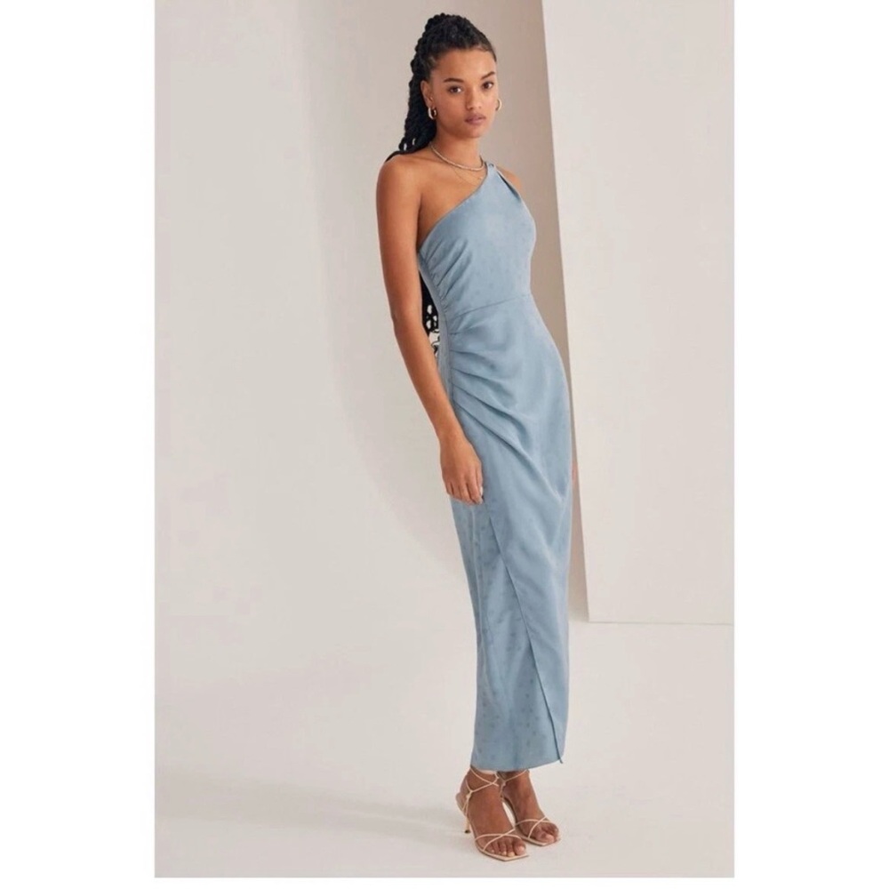 Favorite Daughter One-Shoulder Polka Dot Dress in Soft Blue